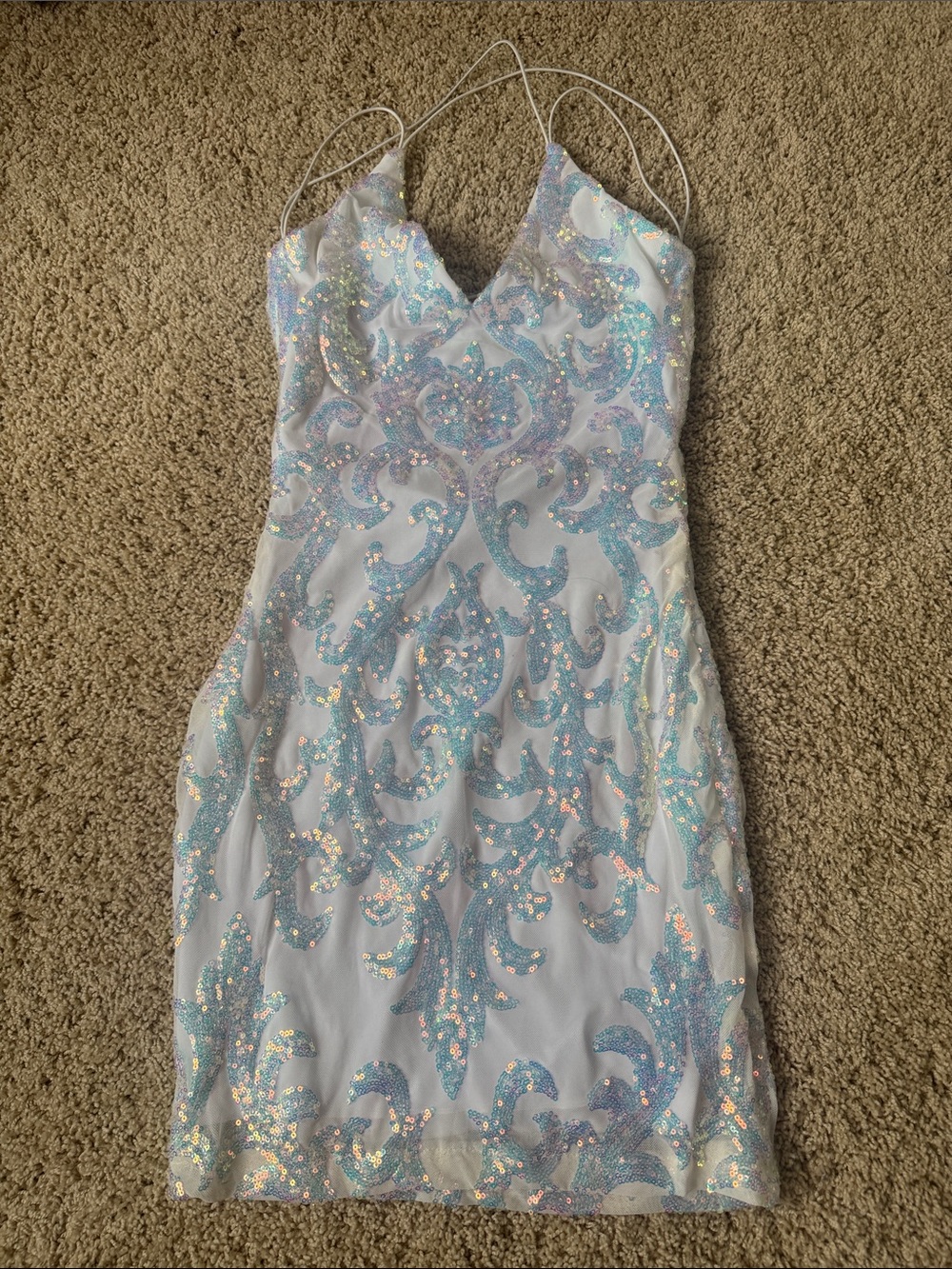 Windsor White Mini Dress with Light Blue Iridescent Sequins